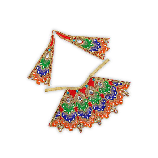 Devi Dress - 4 x 9 Inches | Mata Rani Poshak/ Embroidery Amman Pavadai/ Stone Work Devi Vastra for Deity - Devi Dress