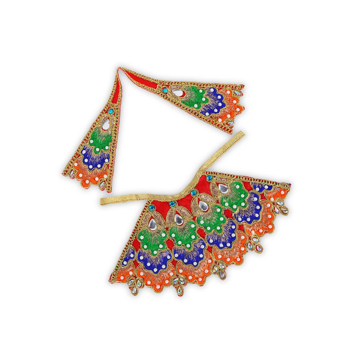 Devi Dress - 4 x 9 Inches | Mata Rani Poshak/ Embroidery Amman Pavadai/ Stone Work Devi Vastra for Deity - Devi Dress