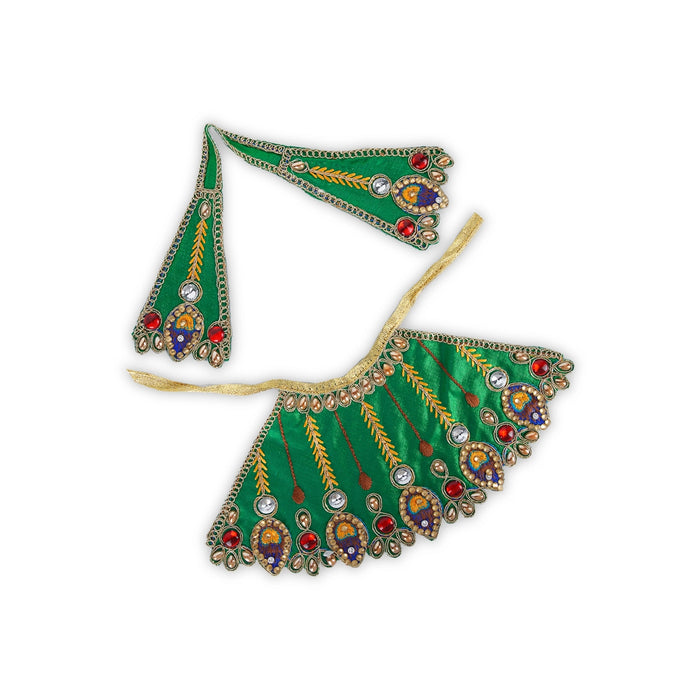 Devi Dress - 4 x 9 Inches | Mata Rani Poshak/ Embroidery Amman Pavadai/ Stone Work Devi Vastra for Deity - Devi Dress