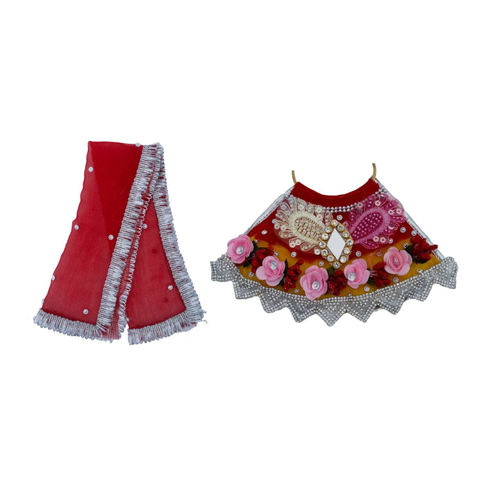 Devi Dress - 4 Inches | Lehenga Patka / Mata Rani Poshak / Embroidery Amman Pavadai For Deity Decor" - Devi Dress