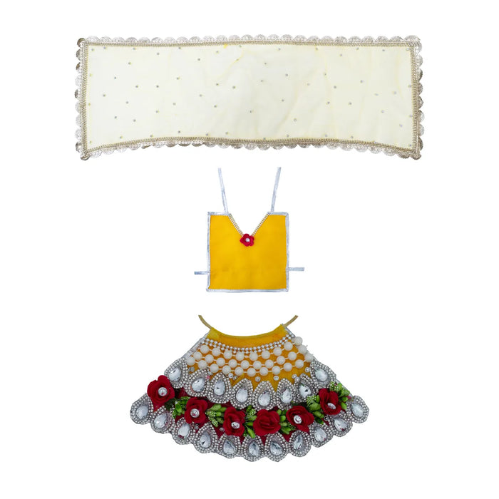 Devi Dress - 4 Inches | Lehenga Patka / Mata Rani Poshak / Embroidery Amman Pavadai For Deity Decor" - Devi Dress