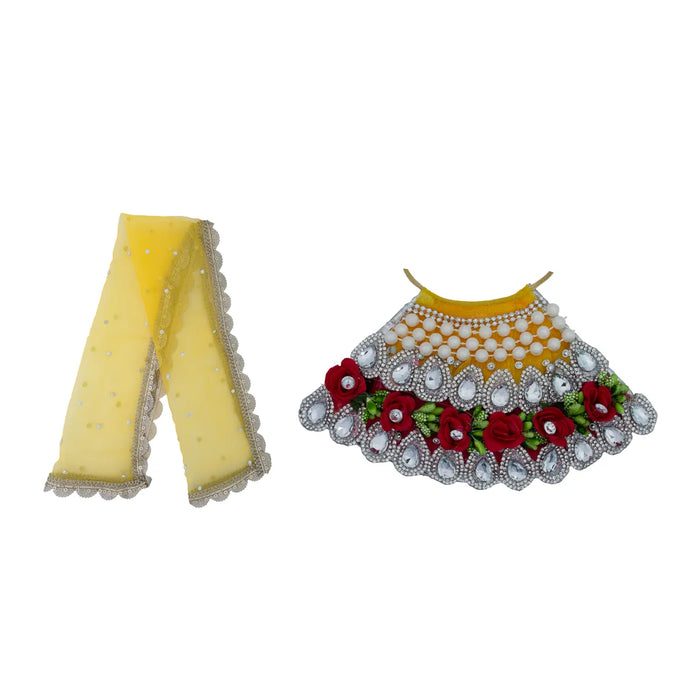 Devi Dress - 4 Inches | Lehenga Patka / Mata Rani Poshak / Embroidery Amman Pavadai For Deity Decor" - Devi Dress