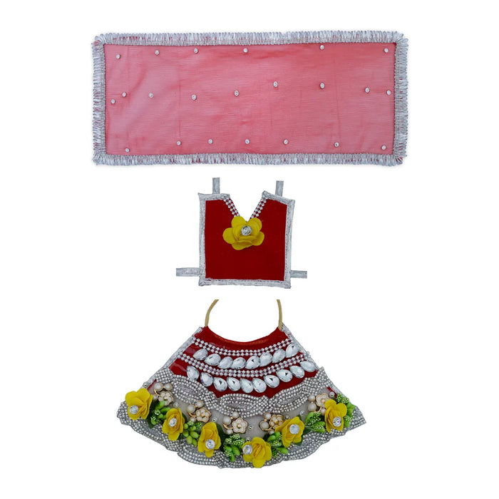Devi Dress - 4 Inches | Lehenga Patka / Mata Rani Poshak / Embroidery Amman Pavadai For Deity Decor" - Devi Dress