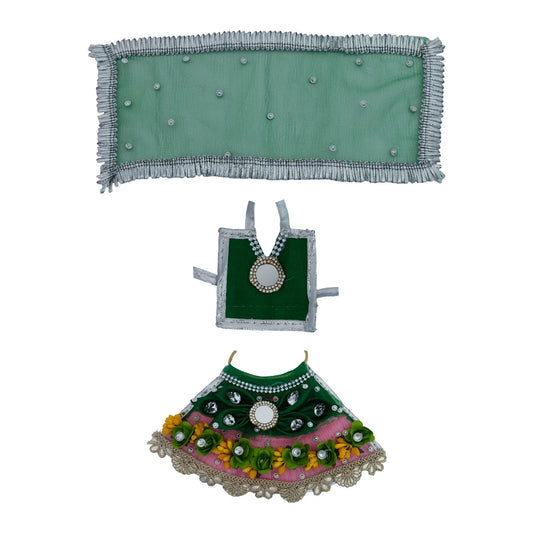 Devi Dress - 4 Inches | Lehenga Patka / Mata Rani Poshak / Embroidery Amman Pavadai For Deity Decor" - Devi Dress