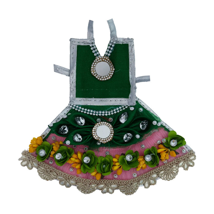 Devi Dress - 4 Inches | Lehenga Patka / Mata Rani Poshak / Embroidery Amman Pavadai For Deity Decor" - Devi Dress