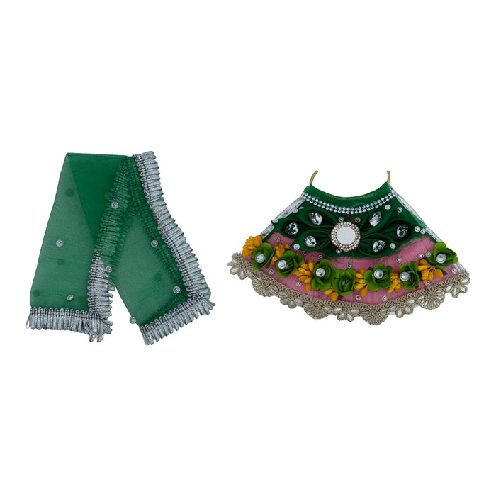 Devi Dress - 4 Inches | Lehenga Patka / Mata Rani Poshak / Embroidery Amman Pavadai For Deity Decor" - Devi Dress