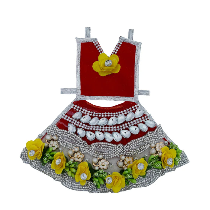 Devi Dress - 4 Inches | Lehenga Patka / Mata Rani Poshak / Embroidery Amman Pavadai For Deity Decor" - Devi Dress