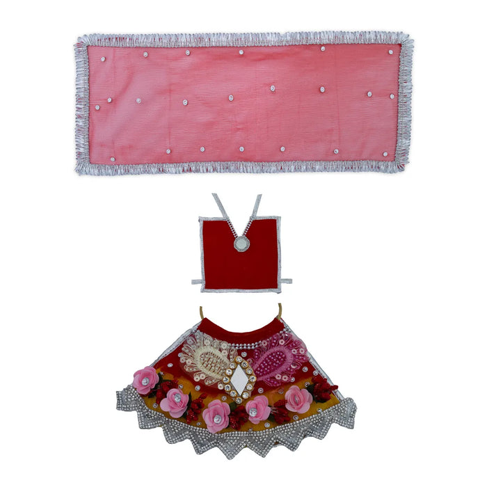 Devi Dress - 4 Inches | Lehenga Patka / Mata Rani Poshak / Embroidery Amman Pavadai For Deity Decor" - Devi Dress