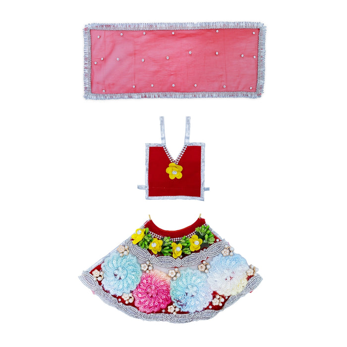 Amman Pavadai - 6 Inches | Mata Rani Poshak / Lehenga Patka / Devi Dress For Deity Decor - Devi Dress