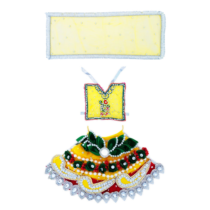Amman Pavadai - 6 Inches | Mata Rani Poshak / Lehenga Patka / Devi Dress For Deity Decor - Devi Dress