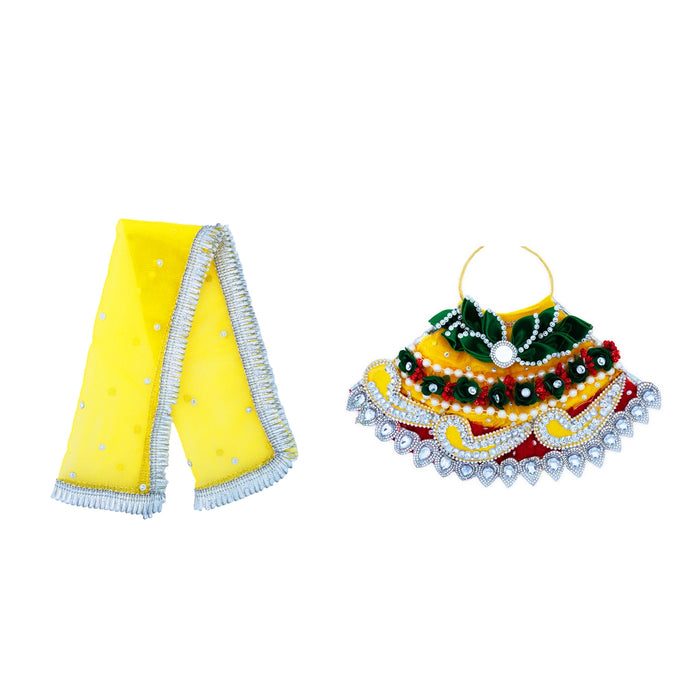 Amman Pavadai - 6 Inches | Mata Rani Poshak / Lehenga Patka / Devi Dress For Deity Decor - Devi Dress