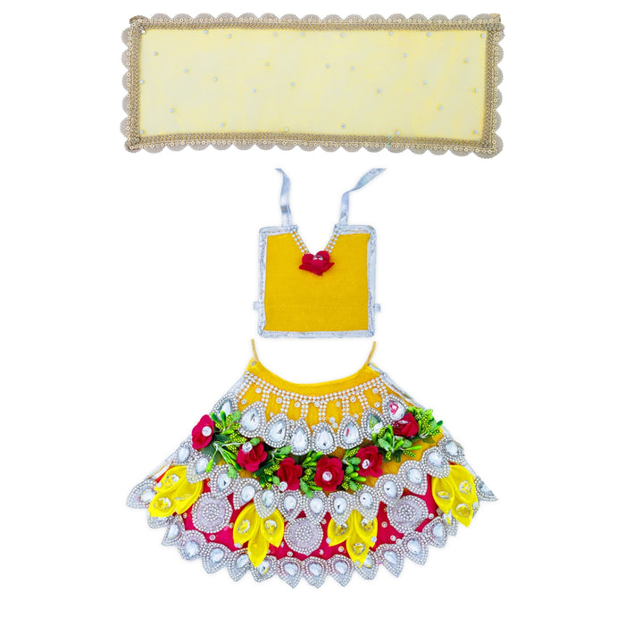 Amman Pavadai - 6 Inches | Mata Rani Poshak / Lehenga Patka / Devi Dress For Deity Decor - Devi Dress