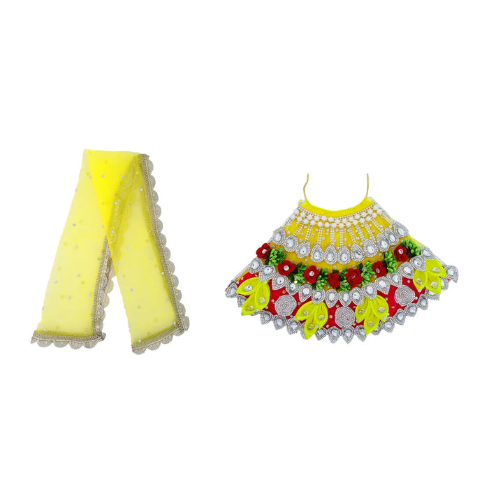 Lehenga Patka - 7 Inches | Devi Dress / Mata Rani Poshak / Stone Work Amman Pavadai For Deity Decor - Devi Dress