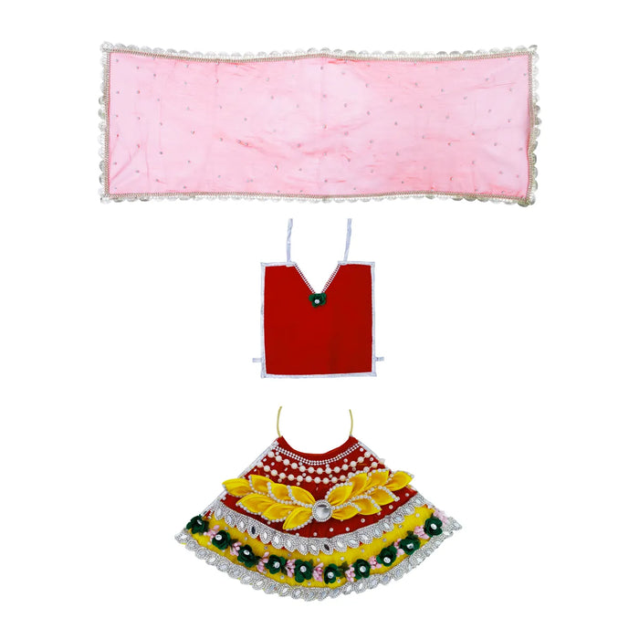 Lehenga Patka - 7 Inches | Devi Dress / Mata Rani Poshak / Stone Work Amman Pavadai For Deity Decor - Devi Dress