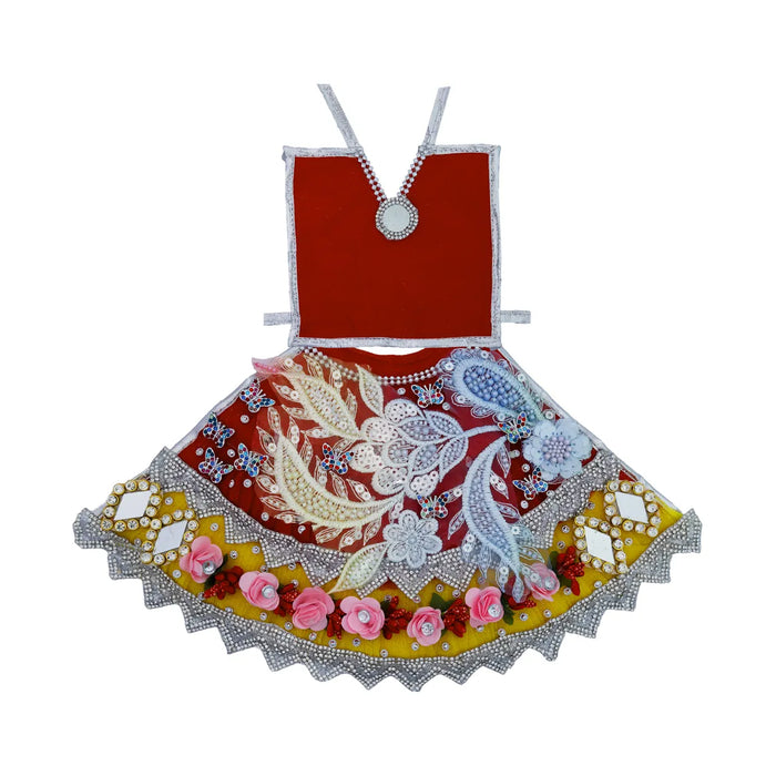 Lehenga Patka - 7 Inches | Devi Dress / Mata Rani Poshak / Stone Work Amman Pavadai For Deity Decor - Devi Dress
