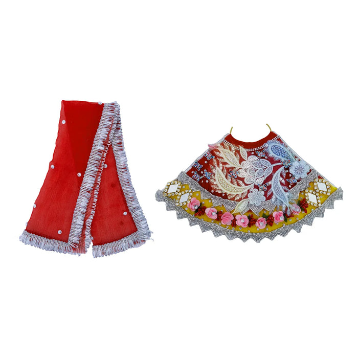 Lehenga Patka - 7 Inches | Devi Dress / Mata Rani Poshak / Stone Work Amman Pavadai For Deity Decor - Devi Dress