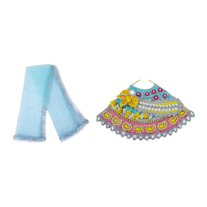 Lehenga Patka - 7 Inches | Devi Dress / Mata Rani Poshak / Stone Work Amman Pavadai For Deity Decor - Devi Dress