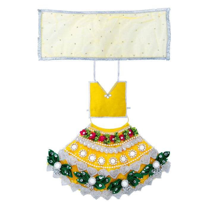 Devi Dress - 9 Inches | Mata Rani Poshak /Lehenga Patka/ Flower Design Amman Pavadai For Deity Decor - Devi Dress
