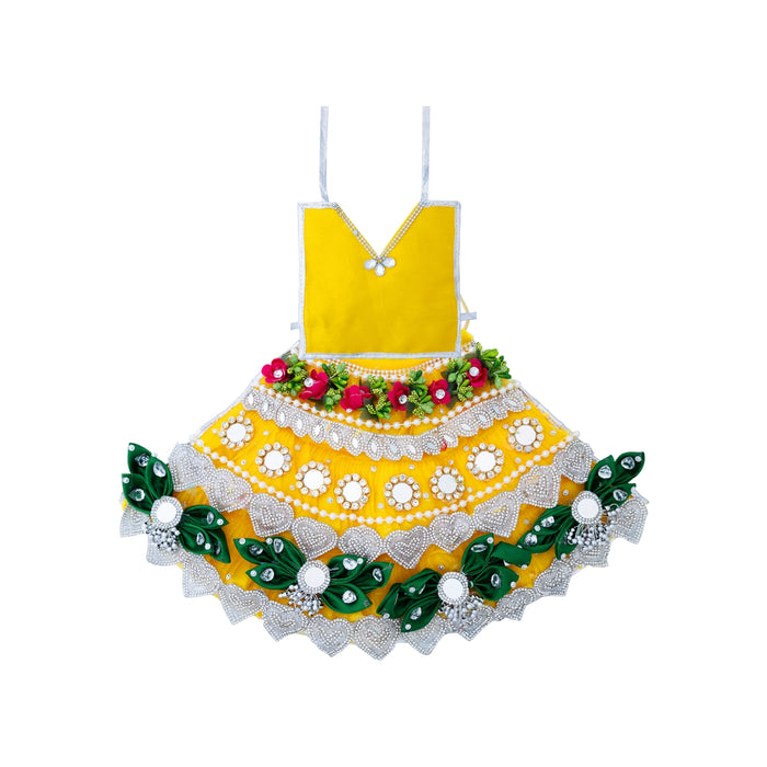 Devi Dress - 9 Inches | Mata Rani Poshak /Lehenga Patka/ Flower Design Amman Pavadai For Deity Decor - Devi Dress