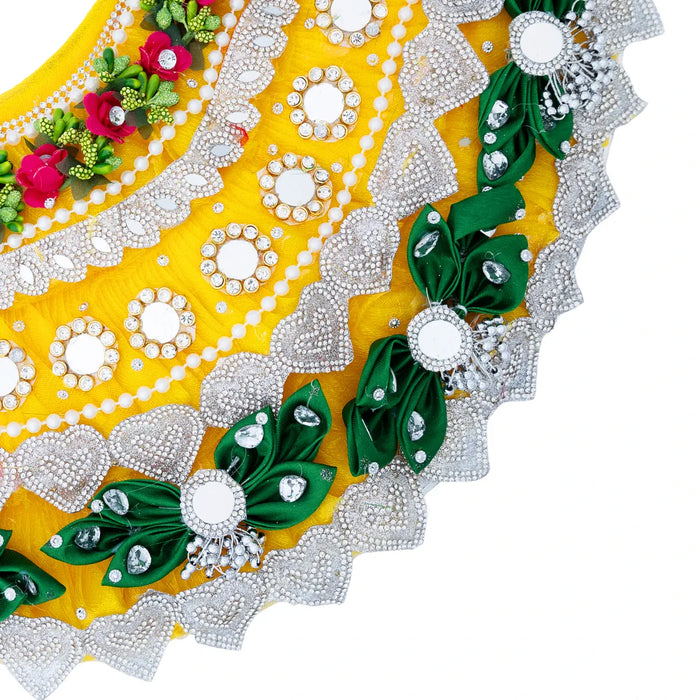 Devi Dress - 9 Inches | Mata Rani Poshak /Lehenga Patka/ Flower Design Amman Pavadai For Deity Decor - Devi Dress
