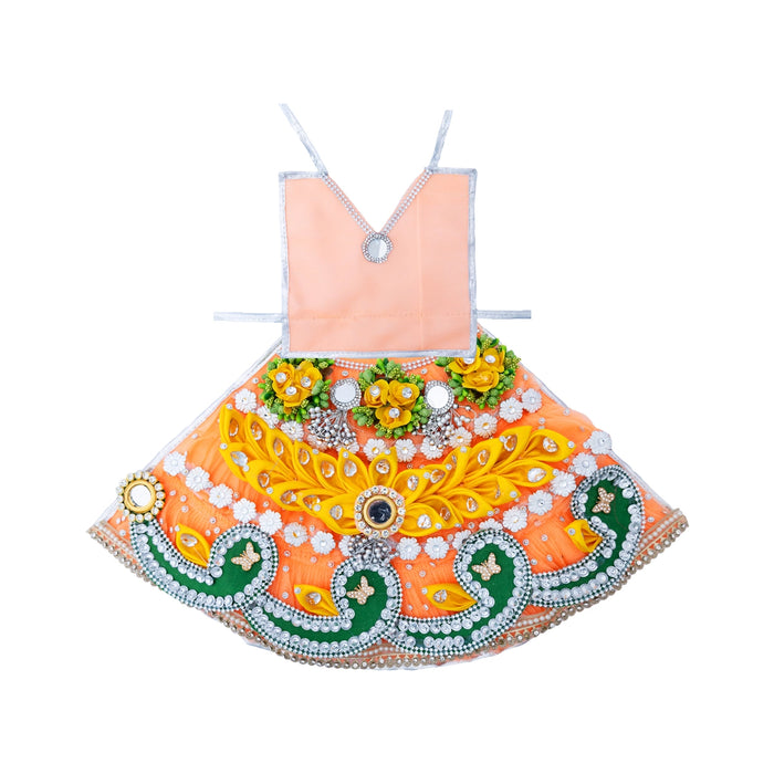 Devi Dress - 9 Inches | Mata Rani Poshak /Lehenga Patka/ Flower Design Amman Pavadai For Deity Decor - Devi Dress