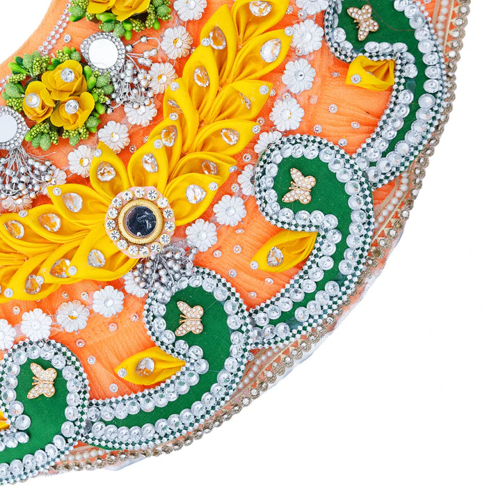 Devi Dress - 9 Inches | Mata Rani Poshak /Lehenga Patka/ Flower Design Amman Pavadai For Deity Decor - Devi Dress