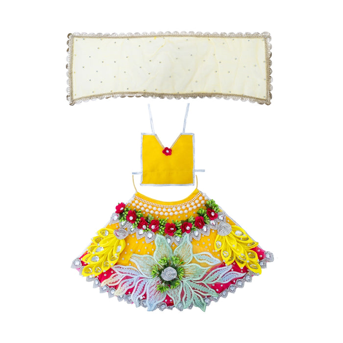 Devi Dress - 9 Inches | Mata Rani Poshak /Lehenga Patka/ Flower Design Amman Pavadai For Deity Decor - Devi Dress