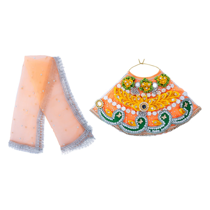 Devi Dress - 9 Inches | Mata Rani Poshak /Lehenga Patka/ Flower Design Amman Pavadai For Deity Decor - Devi Dress