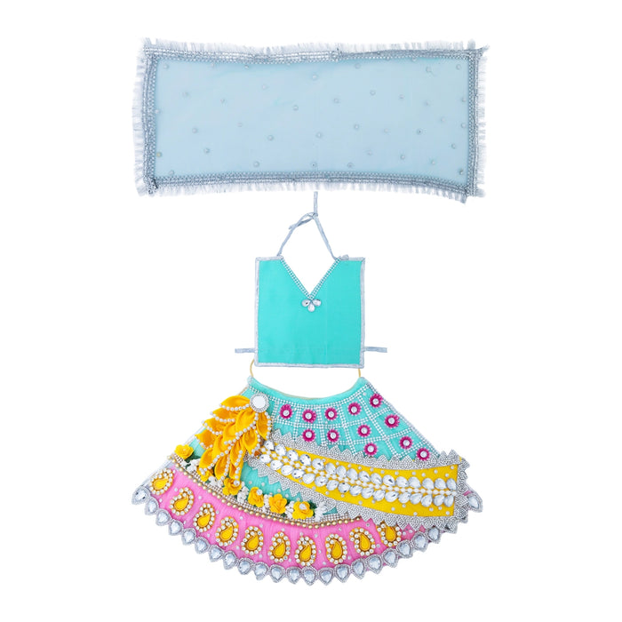 Devi Dress - 9 Inches | Mata Rani Poshak /Lehenga Patka/ Flower Design Amman Pavadai For Deity Decor - Devi Dress
