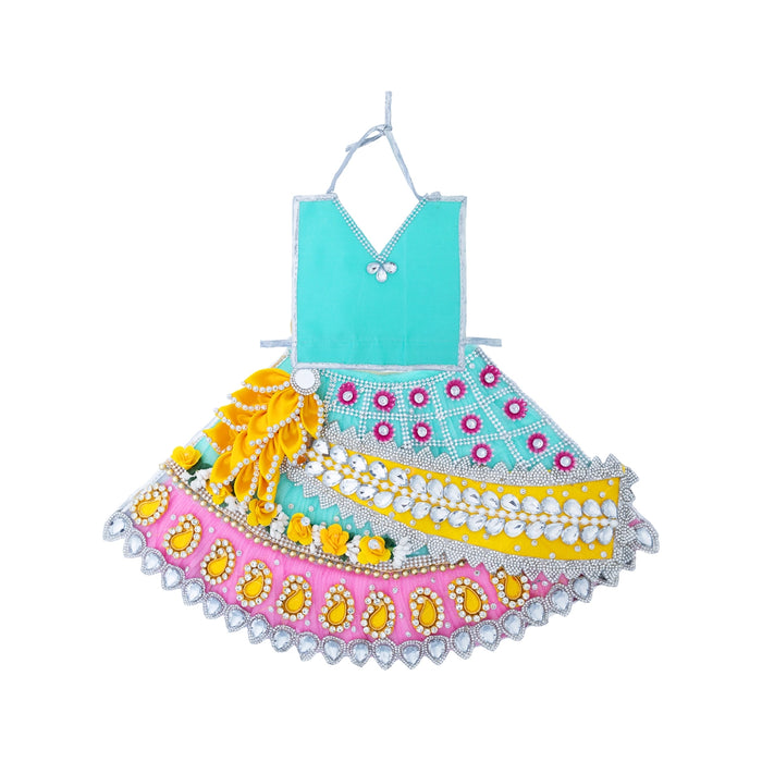 Devi Dress - 9 Inches | Mata Rani Poshak /Lehenga Patka/ Flower Design Amman Pavadai For Deity Decor - Devi Dress