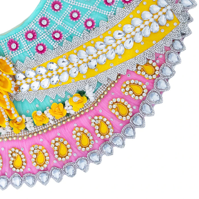 Devi Dress - 9 Inches | Mata Rani Poshak /Lehenga Patka/ Flower Design Amman Pavadai For Deity Decor - Devi Dress