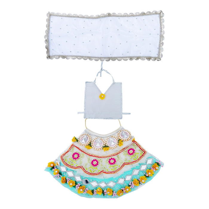 Devi Dress - 9 Inches | Mata Rani Poshak /Lehenga Patka/ Flower Design Amman Pavadai For Deity Decor - Devi Dress