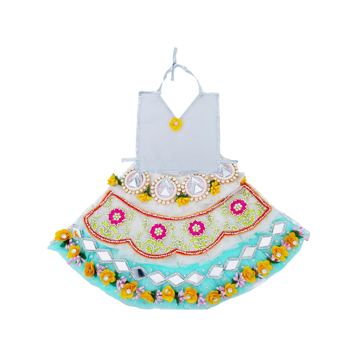 Devi Dress - 9 Inches | Mata Rani Poshak /Lehenga Patka/ Flower Design Amman Pavadai For Deity Decor - Devi Dress