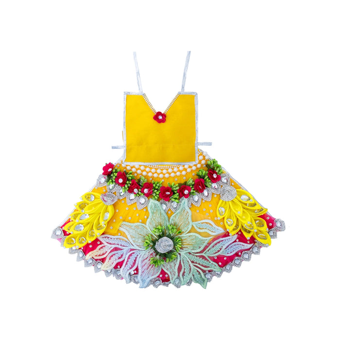 Devi Dress - 9 Inches | Mata Rani Poshak /Lehenga Patka/ Flower Design Amman Pavadai For Deity Decor - Devi Dress