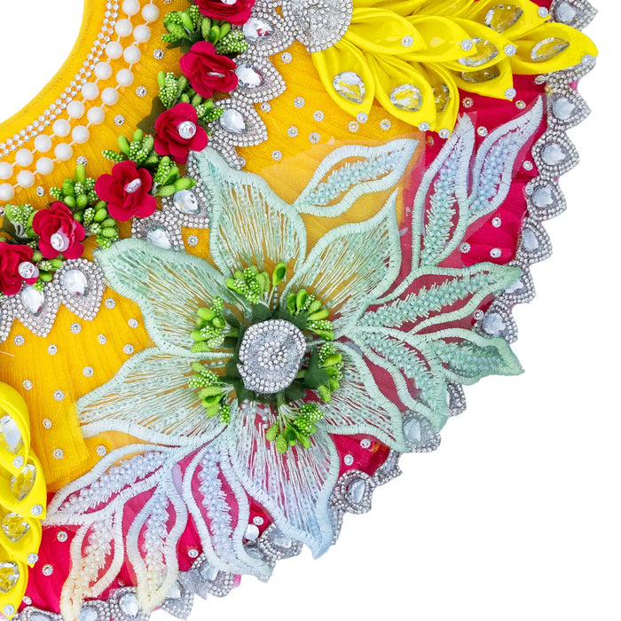 Devi Dress - 9 Inches | Mata Rani Poshak /Lehenga Patka/ Flower Design Amman Pavadai For Deity Decor - Devi Dress