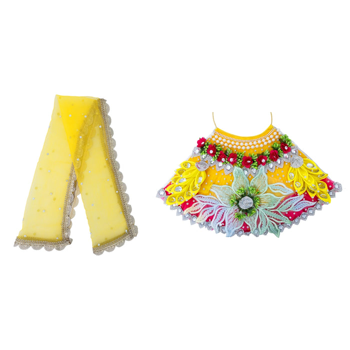 Devi Dress - 9 Inches | Mata Rani Poshak /Lehenga Patka/ Flower Design Amman Pavadai For Deity Decor - Devi Dress