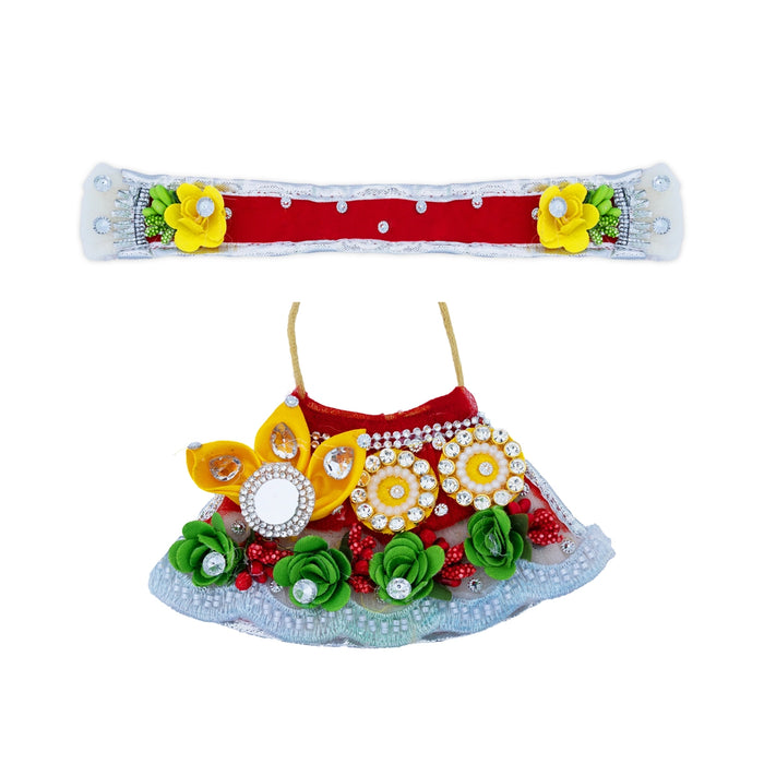 Devi Dress - 3 Inches | Mata Rani Poshak /Lehenga Patka/ Flower Design Amman Pavadai For Deity Decor - Devi Dress