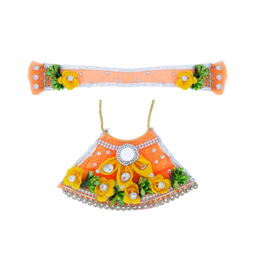 Devi Dress - 3 Inches | Mata Rani Poshak /Lehenga Patka/ Flower Design Amman Pavadai For Deity Decor - Devi Dress