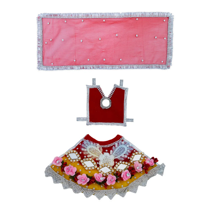 Lehenga Patka - 5 Inches | Devi Dress / Mata Rani Poshak / Stone Work Amman Pavadai For Deity Decor - Devi Dress