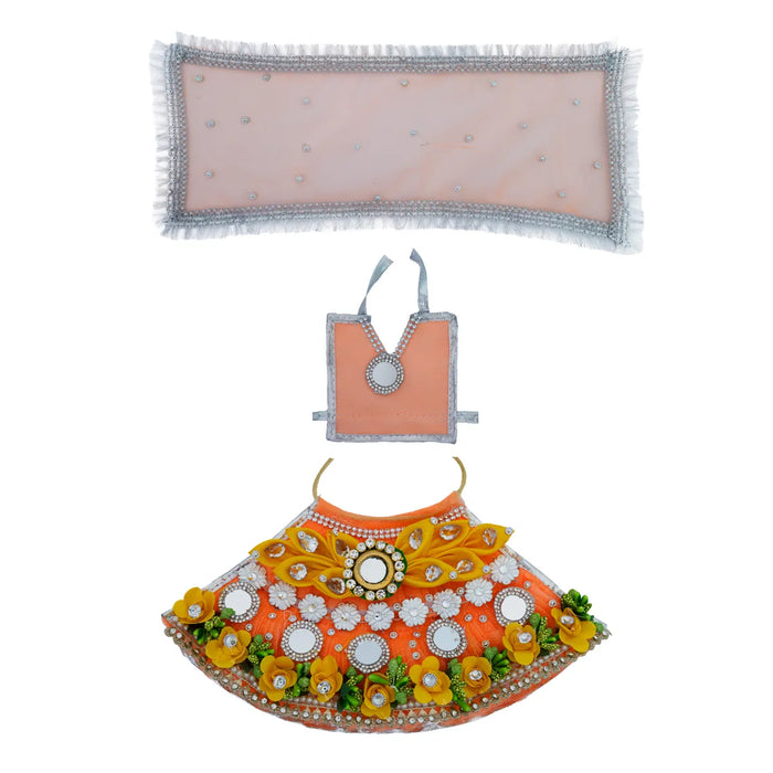 Lehenga Patka - 5 Inches | Devi Dress / Mata Rani Poshak / Stone Work Amman Pavadai For Deity Decor - Devi Dress