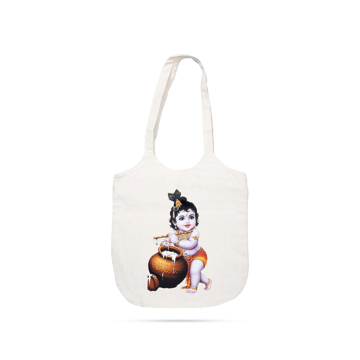 Baby Krishna Printed Cotton Tote Bag - 16 x 14 Inches | Reusable Cloth Shopping Bag/ Bag For Grocery & Gift