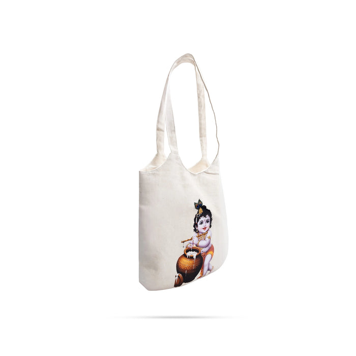 Baby Krishna Printed Cotton Tote Bag - 16 x 14 Inches | Reusable Cloth Shopping Bag/ Bag For Grocery & Gift
