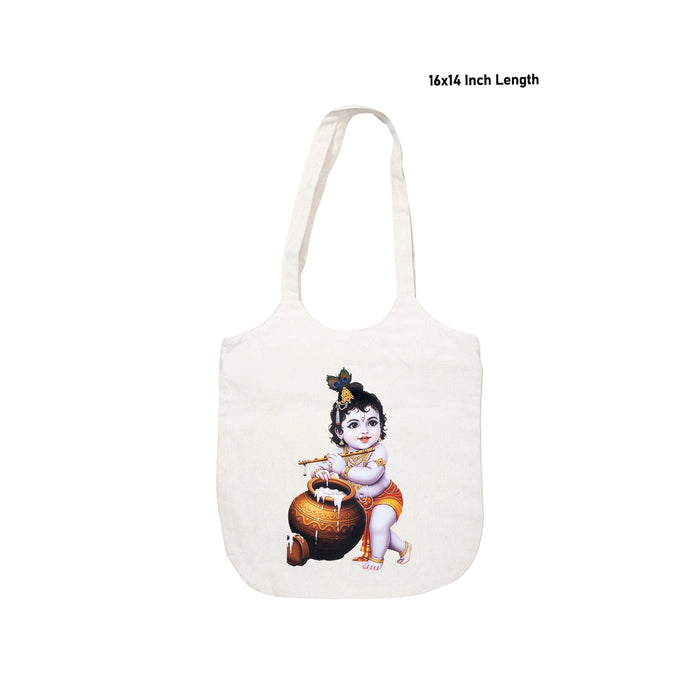 Baby Krishna Printed Cotton Tote Bag - 16 x 14 Inches | Reusable Cloth Shopping Bag/ Bag For Grocery & Gift