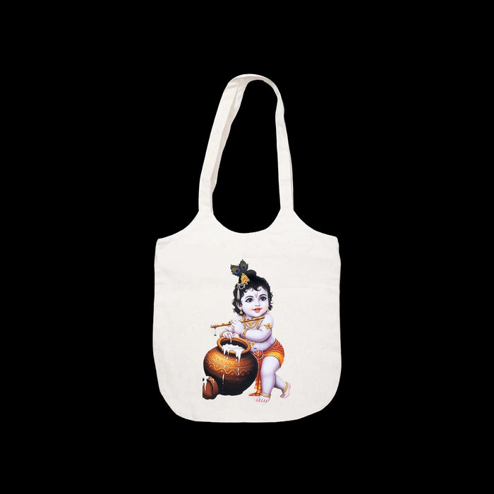 Baby Krishna Printed Cotton Tote Bag - 16 x 14 Inches | Reusable Cloth Shopping Bag/ Bag For Grocery & Gift