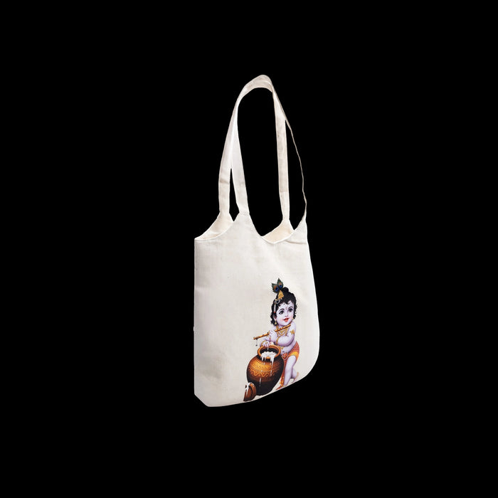 Baby Krishna Printed Cotton Tote Bag - 16 x 14 Inches | Reusable Cloth Shopping Bag/ Bag For Grocery & Gift