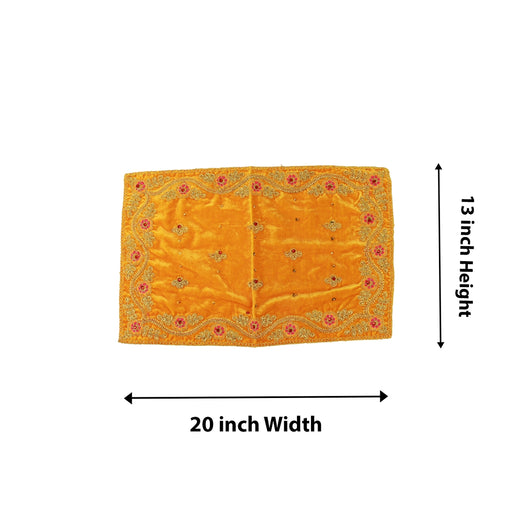 Asan Mat - 13 x 20 Inches | Velvet Aasan Mat/ Jari Border Pooja Aasan for Deity/ Assorted Colours/ 55 Gms Approx - Pooja Aasan & Bajot & Pooja Mat