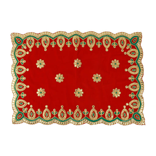 Asan Mat - 13 x 20 Inches | Velvet Aasan Mat/ Jari Border Pooja Aasan for Deity/ Assorted Colours/ 55 Gms Approx - Pooja Aasan & Bajot & Pooja Mat
