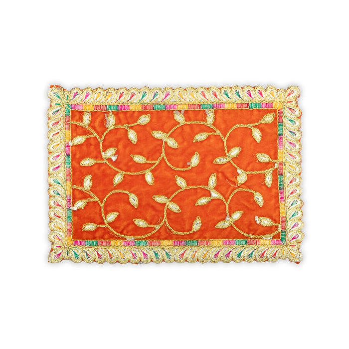 Asan Mat - 9.5 x 7 Inches | Velvet Aasan Mat/ Jari Border Pooja Aasan for Deity/ Assorted Colours/ 10 Gms Approx - Pooja Aasan & Bajot & Pooja Mat
