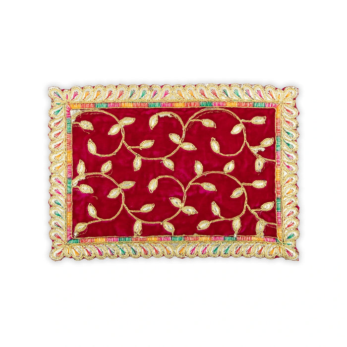 Asan Mat - 9.5 x 7 Inches | Velvet Aasan Mat/ Jari Border Pooja Aasan for Deity/ Assorted Colours/ 10 Gms Approx - Pooja Aasan & Bajot & Pooja Mat