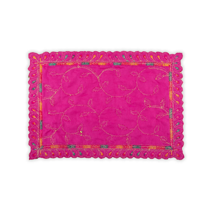 Asan Mat - 9.5 x 7 Inches | Velvet Aasan Mat/ Jari Border Pooja Aasan for Deity/ Assorted Colours/ 10 Gms Approx - Pooja Aasan & Bajot & Pooja Mat